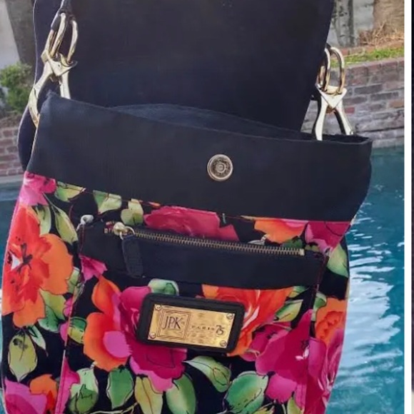Jpk Paris 75, Black Canvas Purse, Reversible Floral Print Bag,  Hardware Gold - Picture 2 of 4